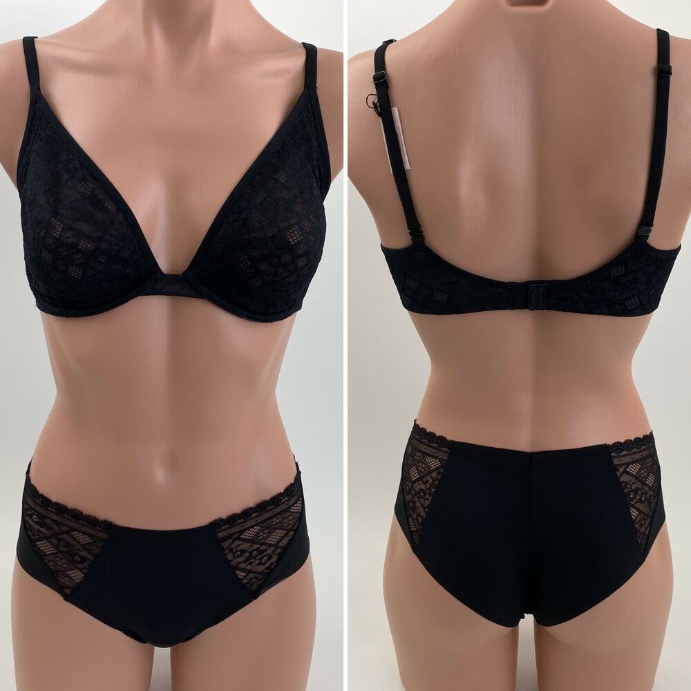Victoria's Secret Body by Victoria Unlined Plunge Bra 32DD Shortie XS Black NWT